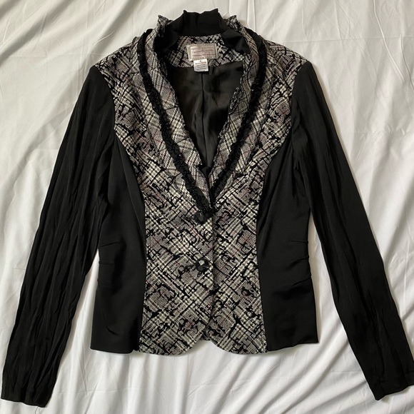 Alberto Makali Jackets & Blazers - Vintage 90s Designer Black and white plaid blazer with ruffles and beading